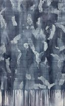 「汽水域―空間が生まれる　25－P－7」麻布、白亜地、墨、油彩、テンペラ　116×72cm　2025