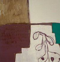 「階段の草」顔料、画仙紙、膠、アクリルメディウム　17×16.5cm　2025