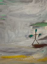 「緑色の灯台の光」顔料、画仙紙、膠、アクリルメディウム　26×19cm　2025