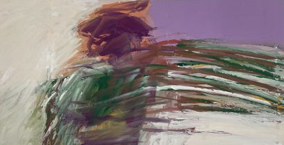 「ひるがえる (a)」顔料、画仙紙、膠、アクリルメディウム　90×175cm　2025