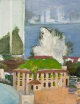 「ジョージタウンにて_1」キャンバス、油彩、木炭、色鉛筆　410×318 (F6)　2025