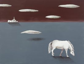 「道案内 #4」パネルにアクリル、色鉛筆、オイルパステル　318×410mm（F6）　2025