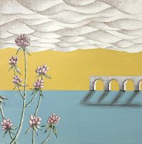 「古い橋 #3」キャンバスにアクリル、色鉛筆、オイルパステル　273×273mm（S3）　2025