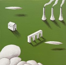 「古い橋 #4」キャンバスにアクリル、色鉛筆、オイルパステル　273×273mm（S3）　2025