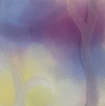 「色奏・影映　春を待つ」綿布にアルキド水性樹脂絵具　27.3×27.3cm　2025