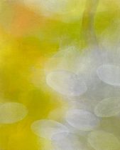 「色奏・影映　ミモザ’25」綿布にアルキド水性樹脂絵具　27.3×22 cm　2025