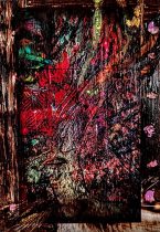 「Figura mea アヌビスと雷鳴」oil,pas,pen,on photo paper　12.7×8.9cm　2025