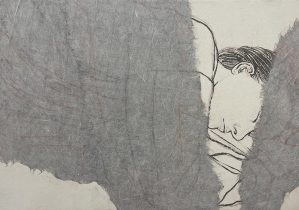 「from far away」和紙壁紙、念紙、墨、薄美濃紙　SM（15.8×22.7cm）　2025