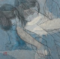 「Broken Reverie」和紙壁紙、念紙、墨、薄美濃紙　30×30cm　2025