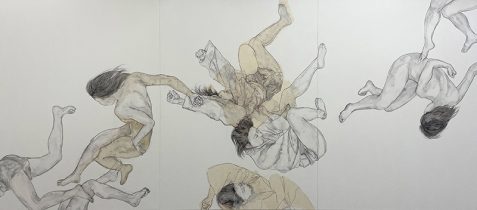 「姿は彼方から」和紙壁紙、念紙、墨、薄美濃紙　145.5×336cm　2025