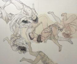 「深淵をのぞく」和紙壁紙、念紙、墨、雁皮紙　162.3×194cm　2025